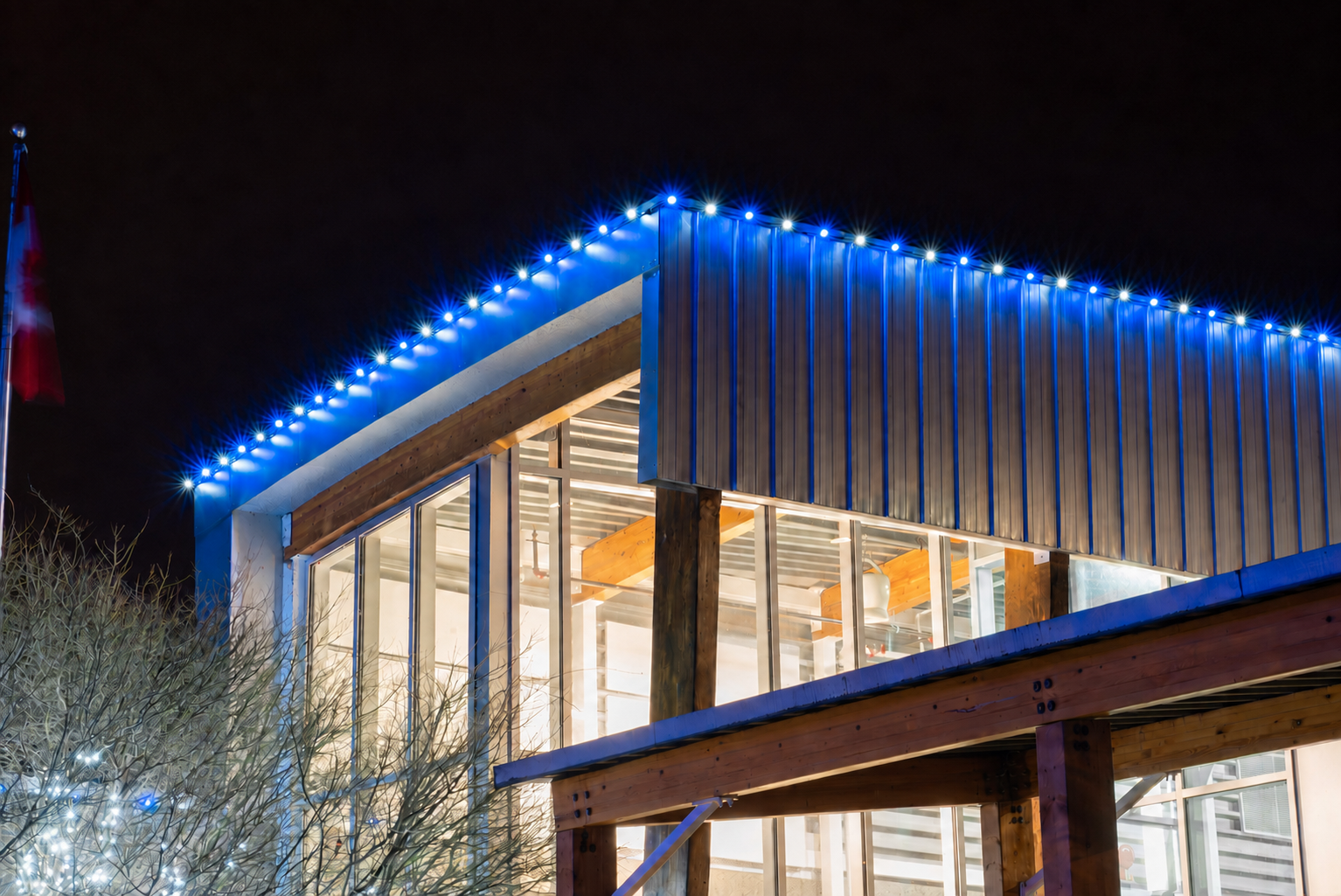 Commercial exterior with architectural lighting