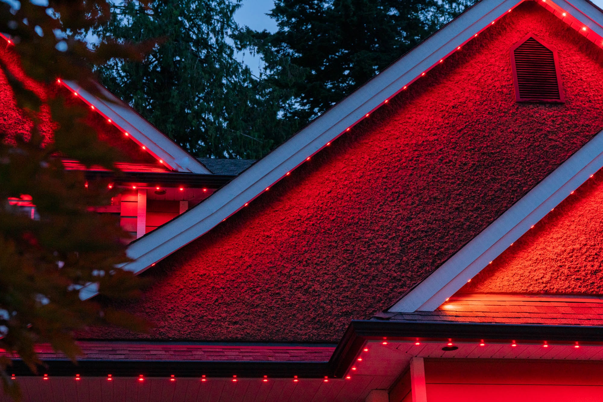 Game Day Red permanent lighting example